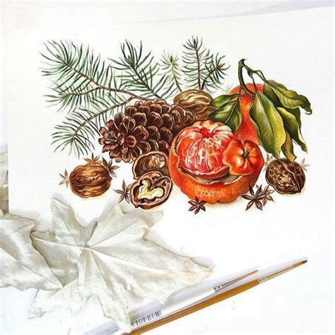 Pin by Terri Bourdeau on Sketchbook | Fruits drawing, Christmas sketch, Winter watercolor