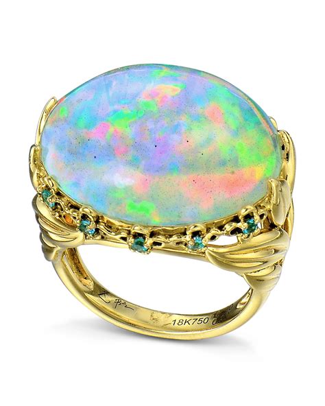 Cabochon Ethiopian Opal and Brazilian Paraiba Tourmaline Ring – Turgeon Raine