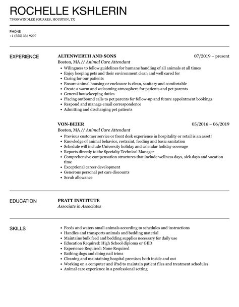 Animal Care Attendant Resume Samples | Velvet Jobs