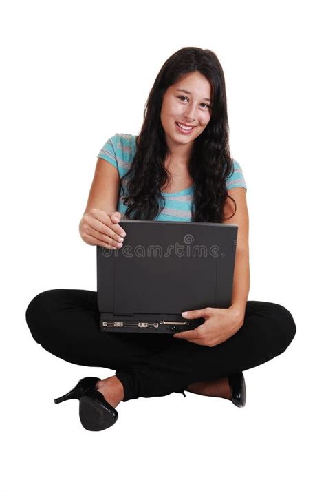 Girl Sitting with Laptop on Floor. Stock Photo - Image of computer, cute: 15848058