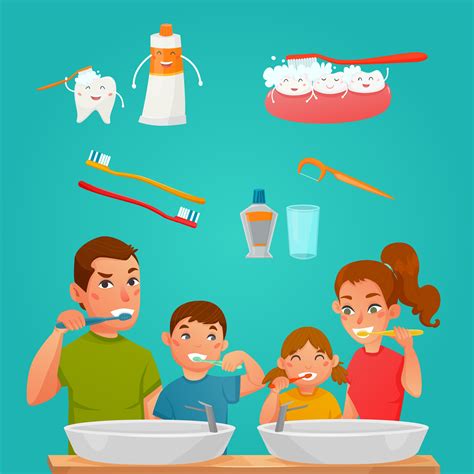 Young Family Brushing Teeth Together 481629 Vector Art at Vecteezy