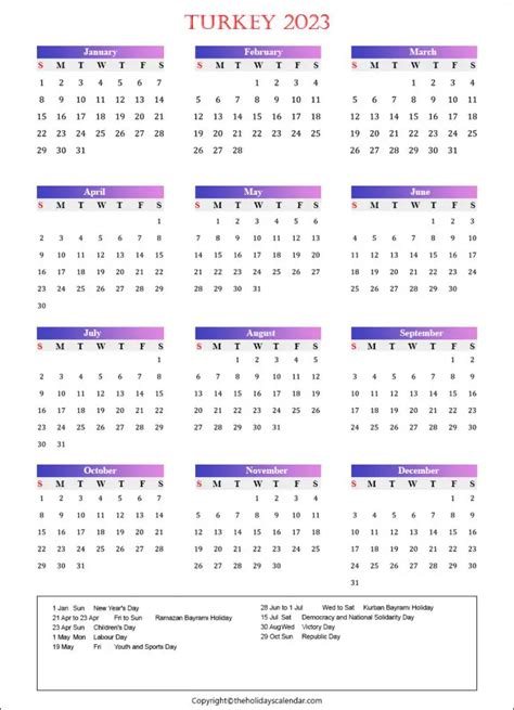 Turkey Calendar 2023 Archives - The Holidays Calendar