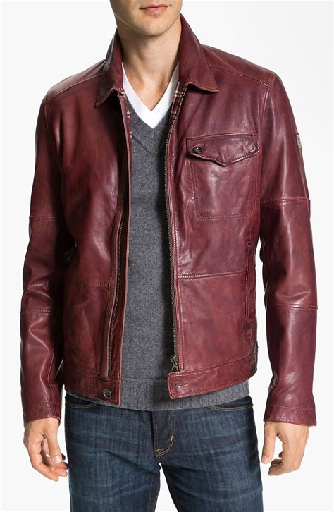 Hugo Javis Leather Jacket in Red for Men (dark red) | Lyst