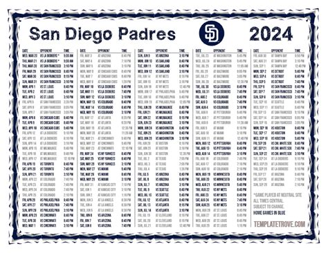 Printable 2024 San Diego Padres Schedule