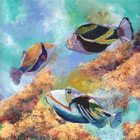 tropical fish art, trigger fish art, humuhumu art, ocean art paintings, hawaiian fish art, gifts ...