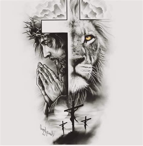 Cross Lion King Jesus | Lion head tattoos, Half sleeve tattoos drawings ...