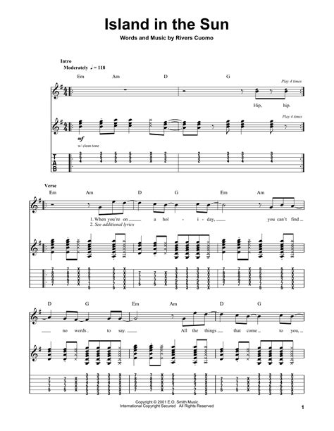 Island In The Sun by Weezer Sheet Music for Guitar Tab (Single Guitar) at Sheet Music Direct