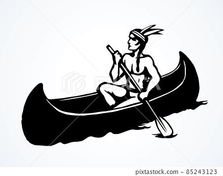 Native American in a canoe. Vector drawing - Stock Illustration [85243123] - PIXTA