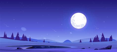 Free Vector | Cartoon night nature landscape full moon shining in sky ...