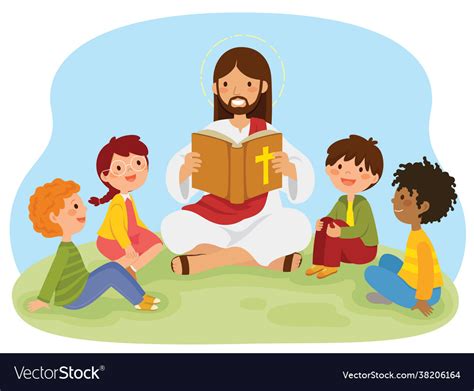 Jesus Reading Bible To Kids Vector Image On VectorStock - OurGFX