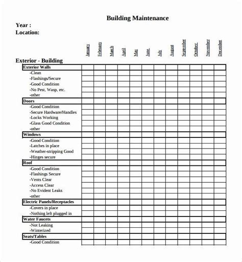 Building Maintenance Schedule Excel Template Beautiful Sample Maintenance Checklis… | Building ...