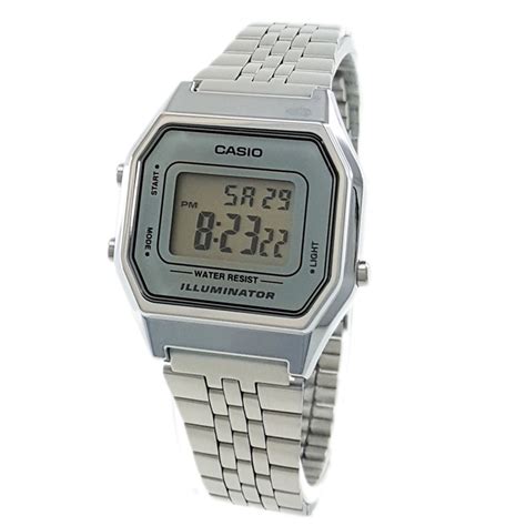 Casio Ladies Mid-Size Silver Tone Digital Retro Watch LA-680WA-7DF