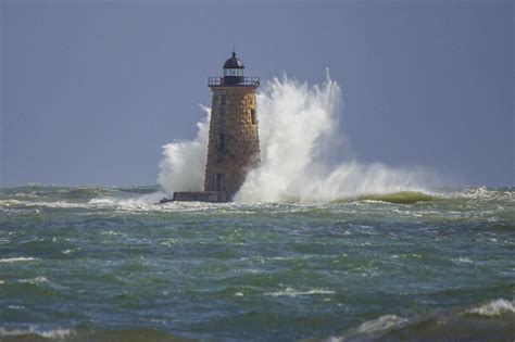 Whaleback Lighthouse, Kittery, Maine, during an extreme high tide | Maine lighthouses ...