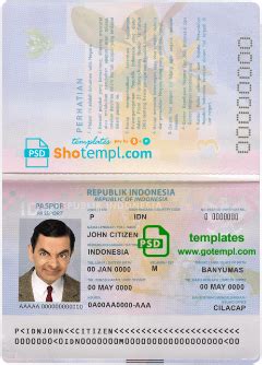 Indonesia passport template in PSD format, fully editable, with all fonts