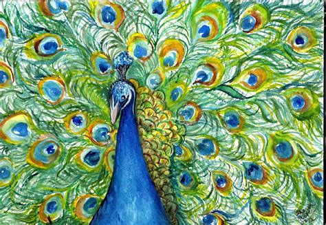 Peacock painting watercolor Original