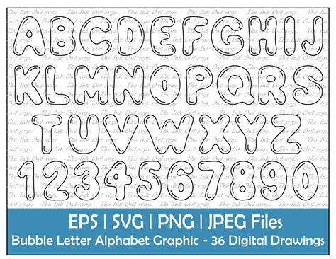 Bubble Letter Alphabet and Numbers Vector Clipart / Outline Text ...