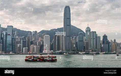 Hong Kong Skyline Panorama with Ferry Stock Photo - Alamy