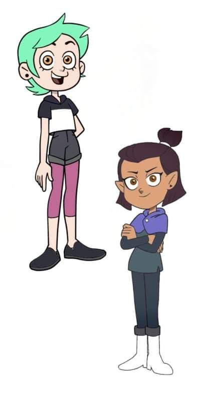 two cartoon characters standing next to each other