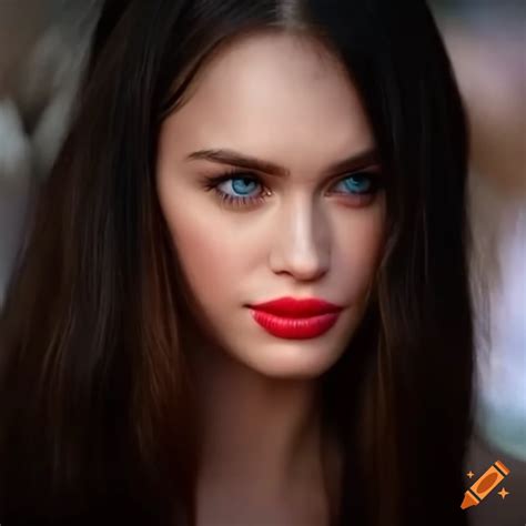 Portrait of a beautiful woman with blue eyes and dark hair on Craiyon