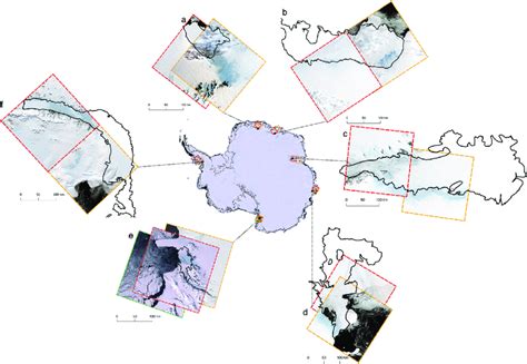 Study area figure showing the six ice shelves selected for use in the ...