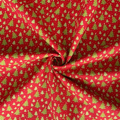 Christmas Trees on Red, Christmas Fabric by the Yard and Half Yard, 100 ...