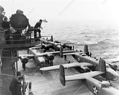 B-25 Mitchell bombers on USS Hornet, Doolittle Raid, 1942 - Stock Image - C049/0626 - Science ...