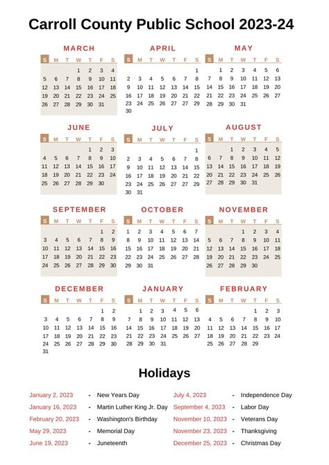 Carroll County Public Schools Calendar 2023-24 With Holidays