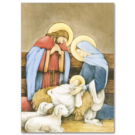 Holy Family in Stable with Lambs Christmas Cards – The Catholic Gift Store