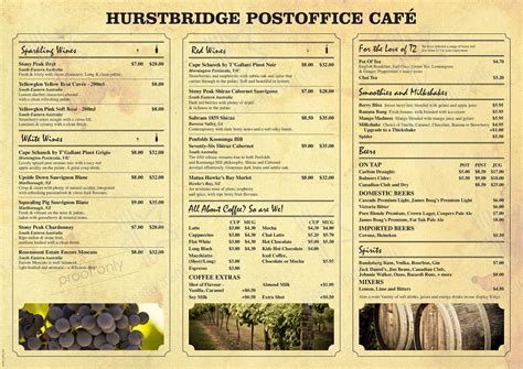 Menu at Post Office Cafe, Hurstbridge