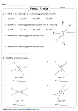 Vertical Angles Worksheets