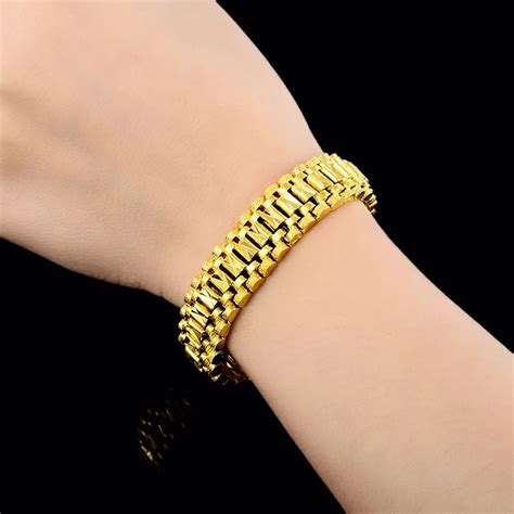 drop shipping 24k gold color men's jewelry,wholesale 24k gold 12mm Strap chain bracelet for men ...