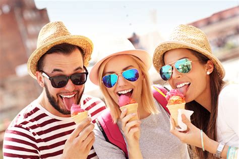 Group Of Friends Eating Icecream In Gdansk Stock Photo - Download Image ...