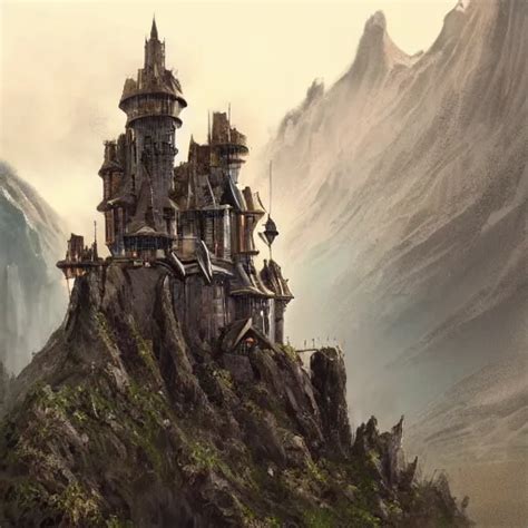 high fantasy castle on a mountain, concept art, on an | Stable Diffusion