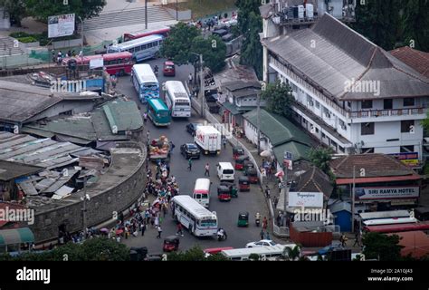 The top view of the center of Kandy city. This city is traffic Jam. Kandy city aerial view from ...