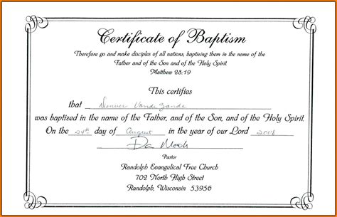 ️Free Sample Certificate Of Baptism form Template ️