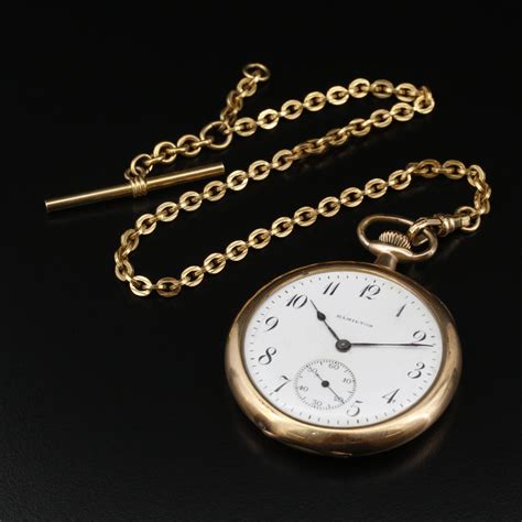 1919 Hamilton Gold Filled Pocket Watch with Gold Filled Chain Fob | EBTH