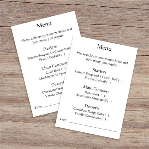 Menu Choice Cards – Occasions by Rebecca Ltd