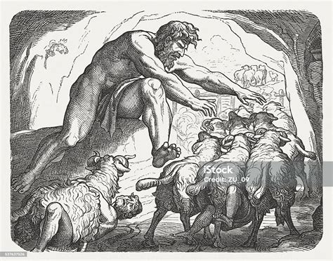 Ulysses Escaping From The Cave Of The Giant Greek Mythology Stock Illustration - Download Image ...