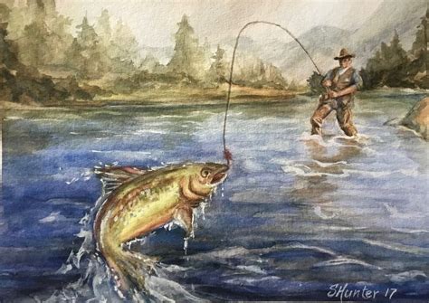 Fly fishing on the river | Fly fishing, Painting, Art