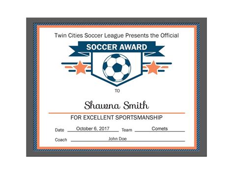 Editable PDF Sports Team Soccer Certificate Award Template in | Etsy | Award template ...