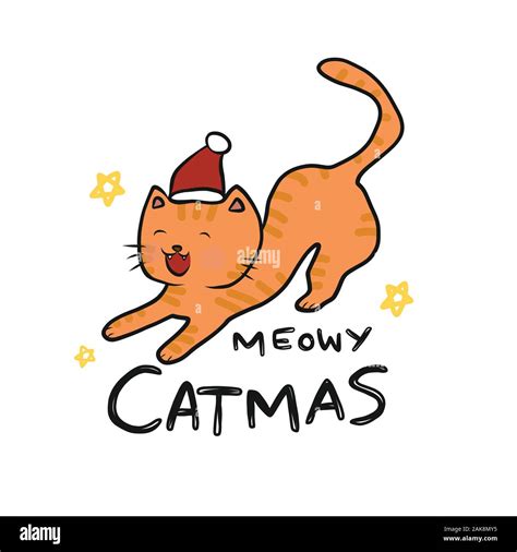 Meowy Christmas cat cartoon vector illustration Stock Vector Image ...