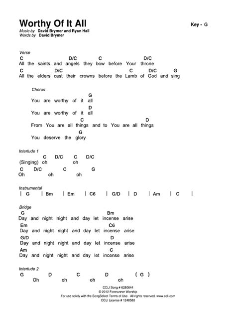 Worthy of It All CHORDS in G | PDF