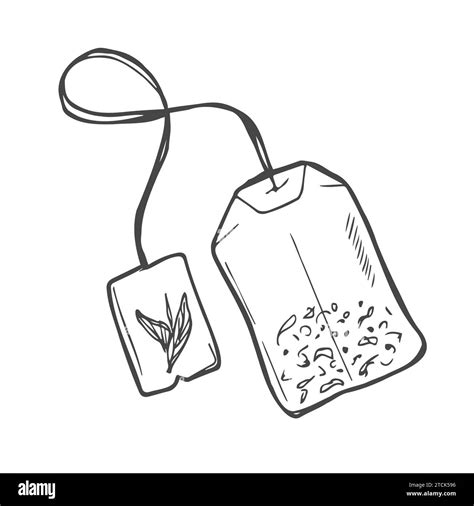 infusion tea bag cartoon vector and illustration, black and white, hand ...