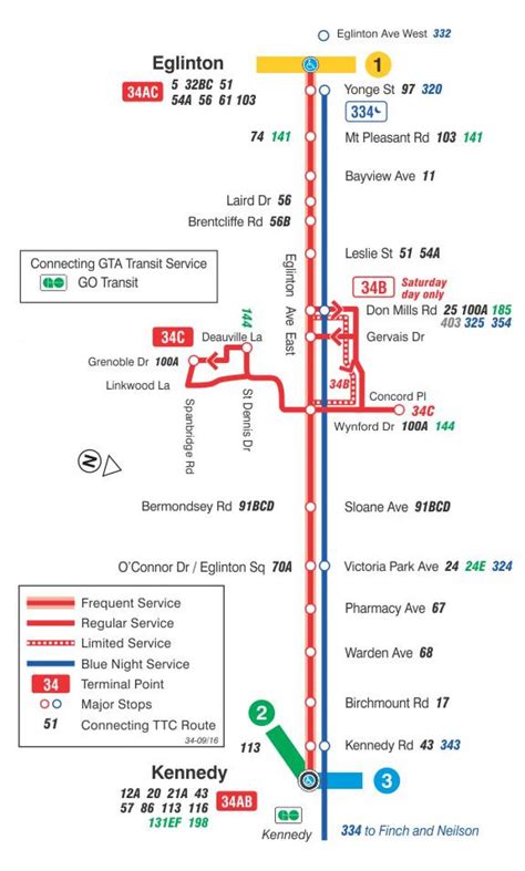 TTC 34 Eglinton East bus route Toronto map - Map of TTC 34 Eglinton East bus route Toronto (Canada)