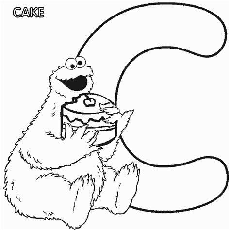 ABC letter C Cake Sesame Street Cookie coloring page