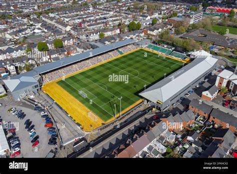 View from the air of Rodney Parade Stadium at Newport in Wales, home of ...