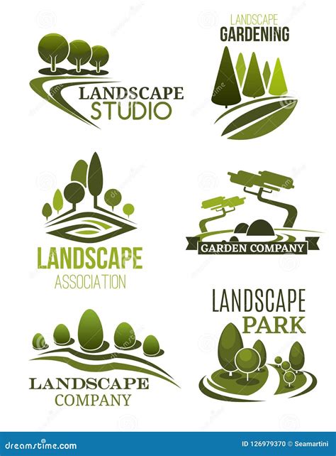 Landscape Design Icons with Green Trees Stock Vector - Illustration of farm, horticulture: 126979370