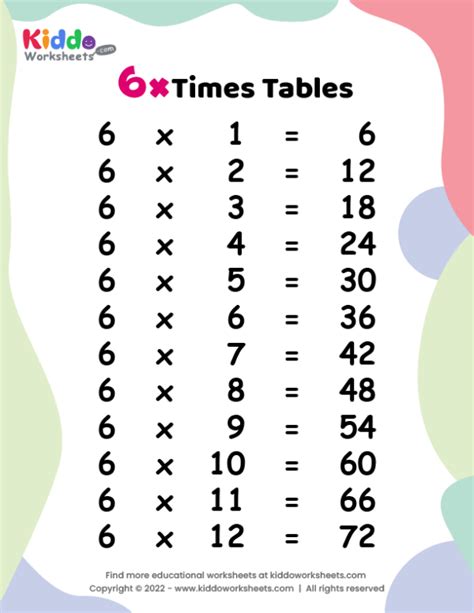 Free Printable 6 Times Tables Worksheet - kiddoworksheets