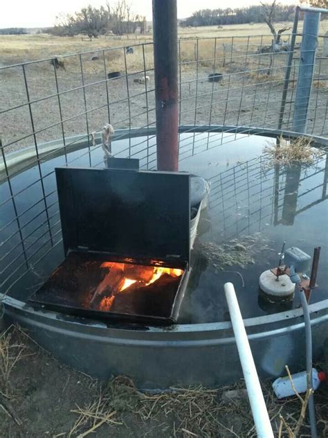 Wood burning stock tank heater | Stock tank heater, Stock tank, Wood fired hot tub diy