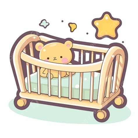 The Baby Teddy Bear In Crib Vector Clipart, Cot, Cot Clipart, Cartoon Cot PNG and Vector with ...